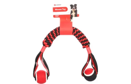 JOUET MOVAS CORDE À TIRER BÂTON TISSÉ AVEC BALLE ROUGE & NOIR
