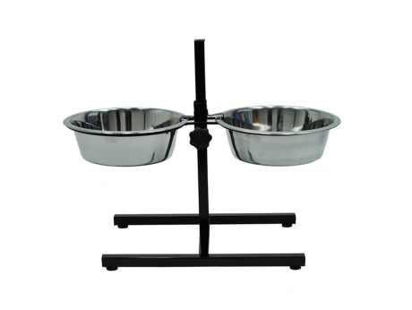 BAR À CHIEN AVEC 2 MANGEOIRES INOX