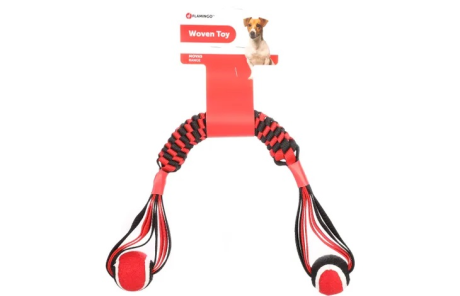 Flamingo woven dog toy avec balles de tennis